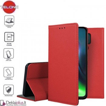 Telone smart magnet serijos atverčiamas dėklas - raudonas (telefonams Motorola Moto G9 Play/E7 Plus)